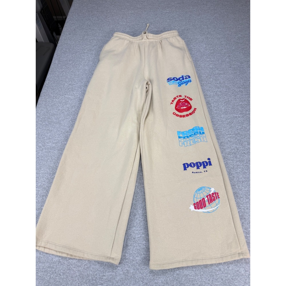 Poppi Soda Graphic Wide Leg Sweatpants Beige Women Medium Taste The Obsession